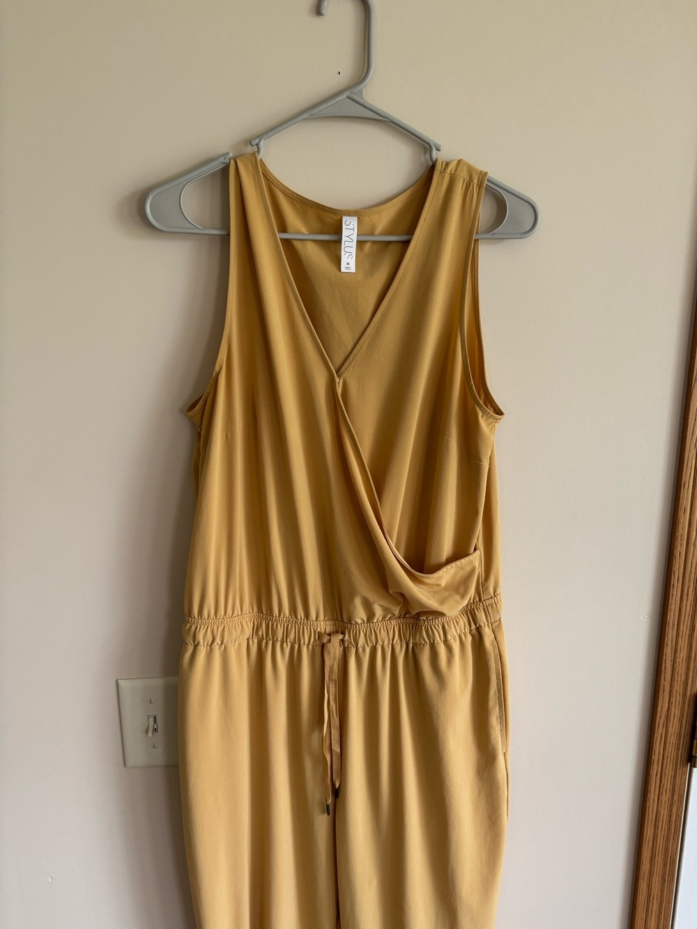 STYLUS Sleeveless Mustard-Gold Surplice Jumpsuit with Drawstring